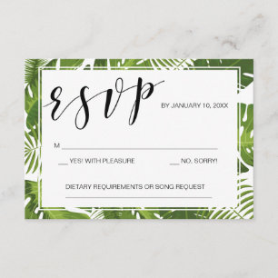 plantilla de tarjeta RSVP boda tropical elegante