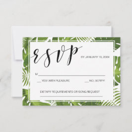 plantilla de tarjeta RSVP boda tropical elegante