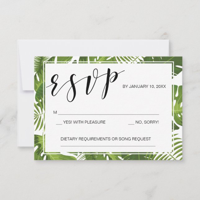 plantilla de tarjeta RSVP boda tropical elegante (Anverso)