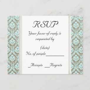 Plantilla de tarjeta RSVP de Aqua Damask