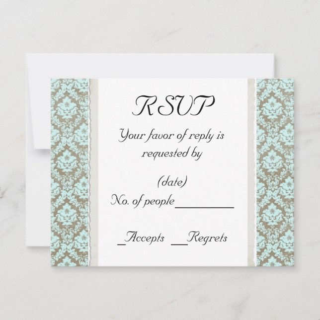 Plantilla de tarjeta RSVP de Aqua Damask (Anverso)
