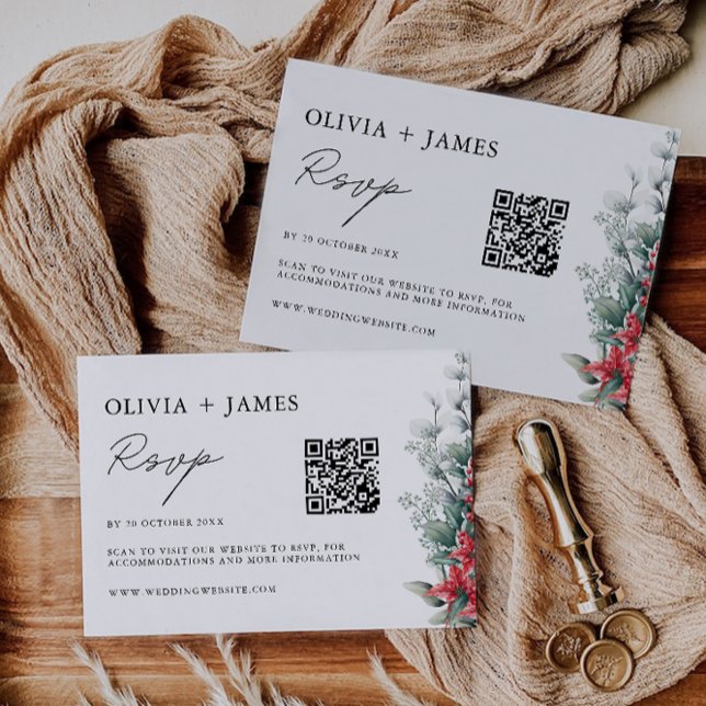 Plantilla de tarjeta RSVP de boda de navidades (Christmas Wedding RSVP Card Template)