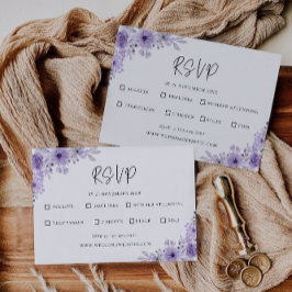 Plantilla de tarjeta RSVP de boda púrpura