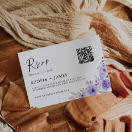 Plantilla de tarjeta RSVP de boda púrpura