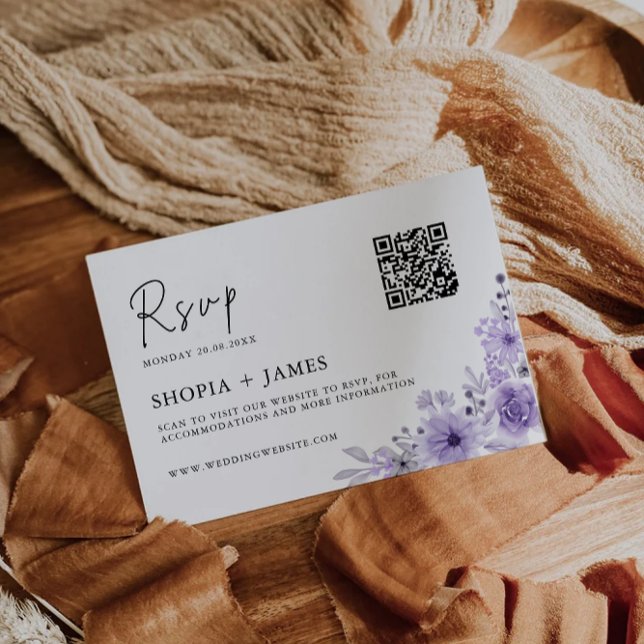 Plantilla de tarjeta RSVP de boda púrpura (Purple Wedding RSVP Card Template)