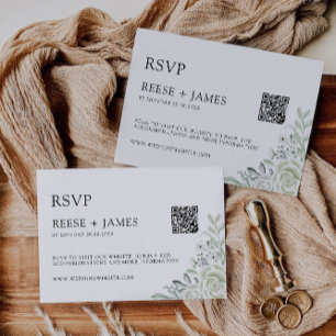Plantilla de tarjeta RSVP de la boda verde esmeral