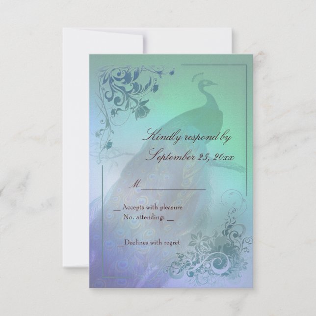 Plantilla de tarjeta RSVP de Peacock diy (Anverso)