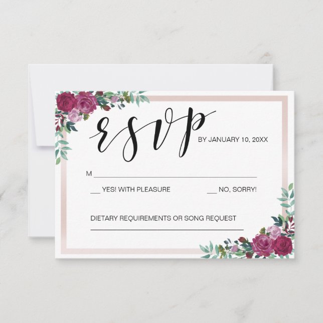 Plantilla de tarjeta RSVP marco floral (Anverso)