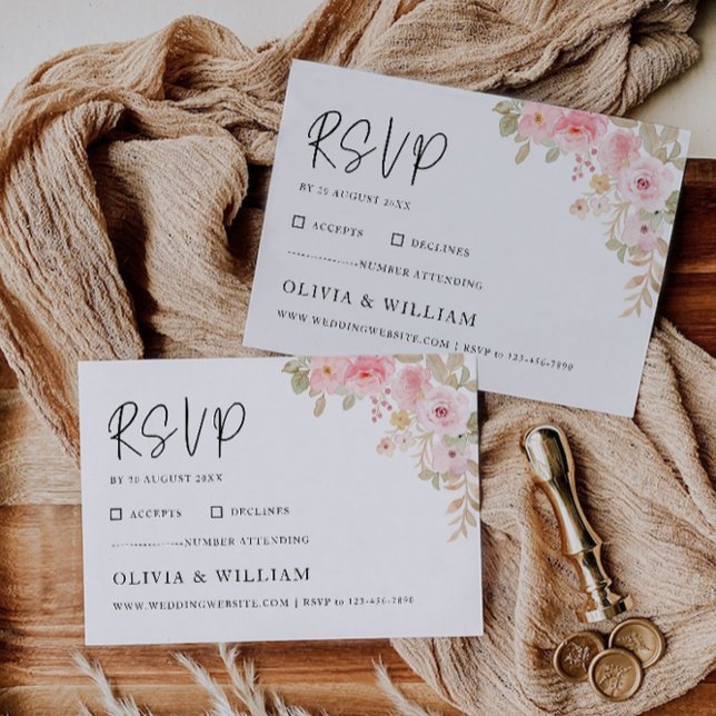 Plantilla de tarjeta RSVP Rosa de boda (Wedding Rose RSVP Card Template)