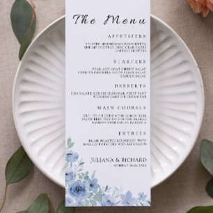 Plantilla de tarjetas de menú Boda azul