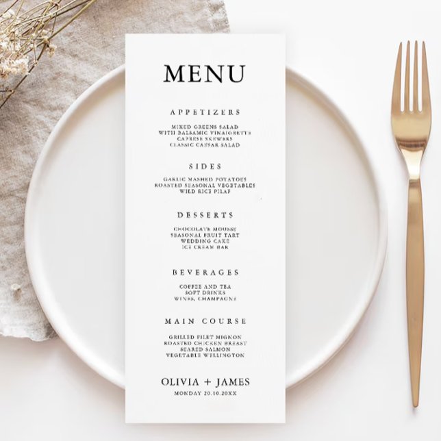 Plantilla de tarjetas de menú Boda minimalistas (Minimalist Wedding Menu Cards Template)