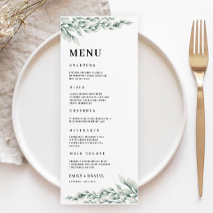 Plantilla de tarjetas de menú de Boda verde esmera