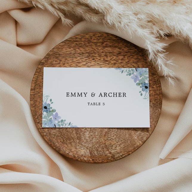 Plantilla de tarjetas de plaza de Boda azul (Blue Wedding Place Cards Template)