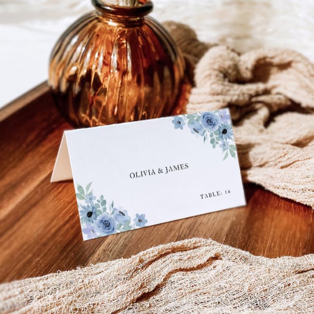 Plantilla de tarjetas de plaza de Boda azul (Blue Wedding Place Cards Template)