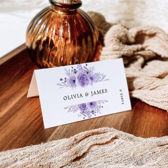 Plantilla de tarjetas de plaza de Boda púrpura (Purple Wedding Place Cards Template)
