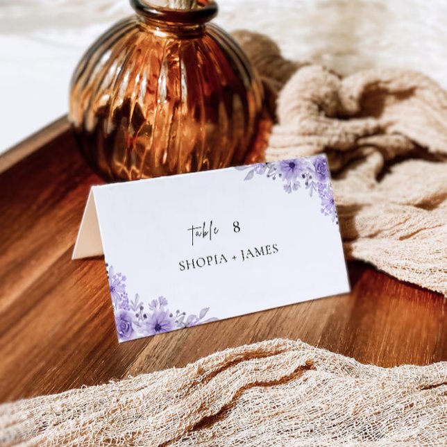 Plantilla de tarjetas de plaza de Boda púrpura (Purple Wedding Place Cards Template)