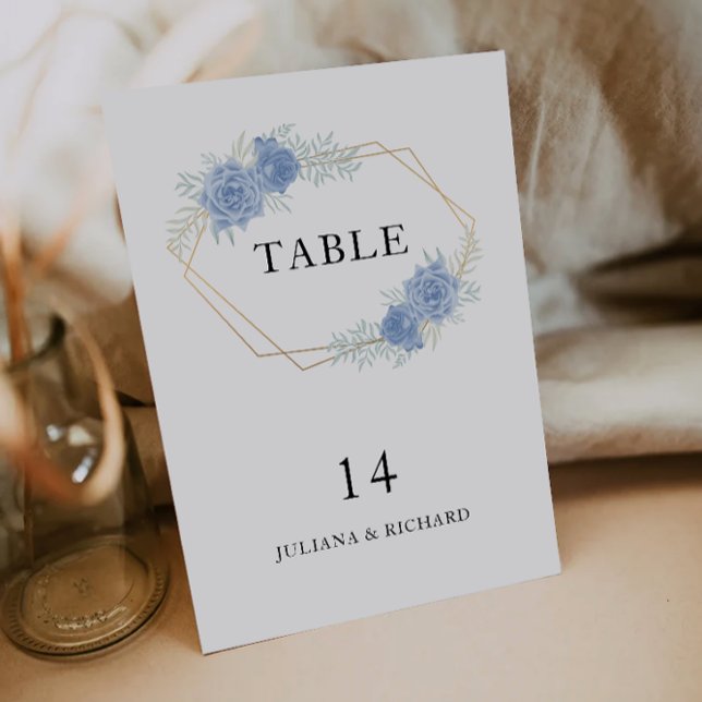 Plantilla de tarjetas de tabla de Boda azul (Blue Wedding Table Cards Template)