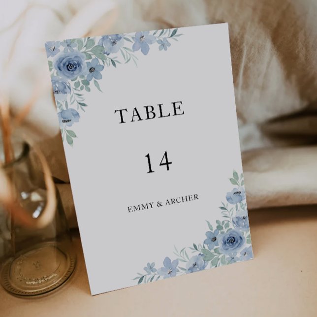 Plantilla de tarjetas de tabla de Boda azul (Blue Wedding Table Cards Template)