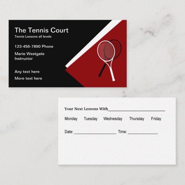 Plantilla de tarjetas de visita para citas de teni (Anverso / Reverso)