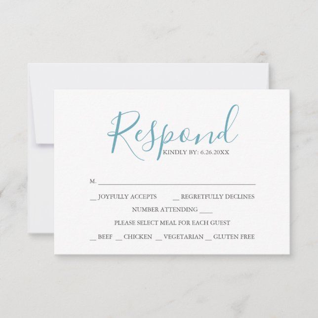 Plantilla de tarjetas RSVP de casamiento Azul turq (Anverso)