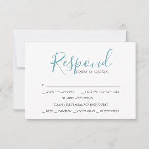 Plantilla de tarjetas RSVP de casamiento Azul turq