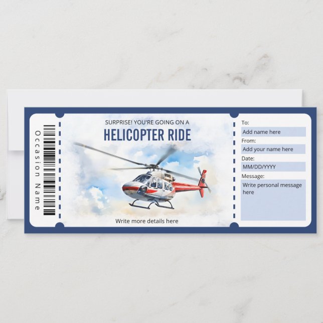 Plantilla de tickets de Surprise Helicopter Ride (Anverso)