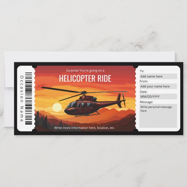Plantilla de tickets de Surprise Helicopter Ride (Anverso)