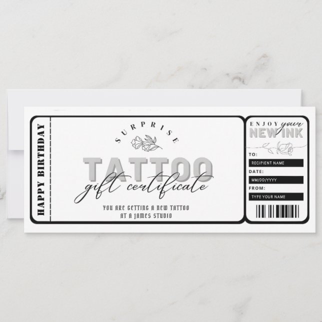 Plantilla de vale de tatuaje personal ticket (Anverso)