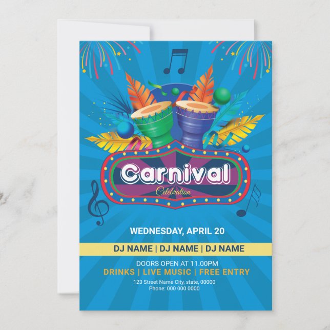 Plantilla de volante de Fiesta de carnaval impresa (Anverso)