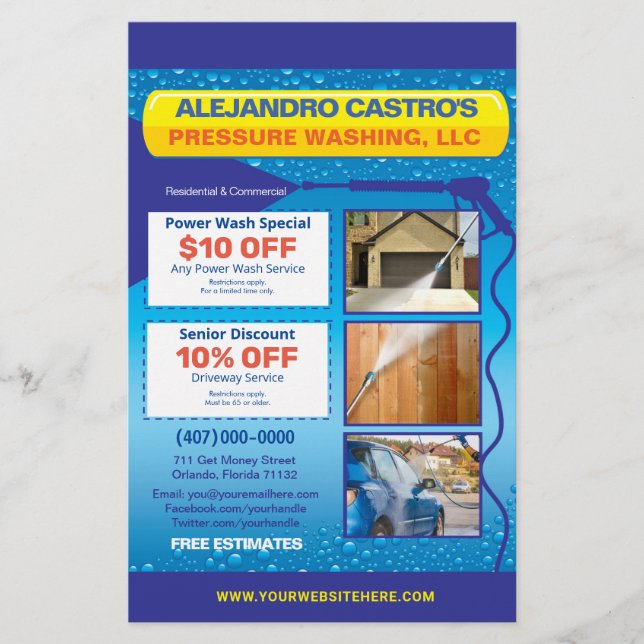 Plantilla de volante de media página de lavado de  (Frente)