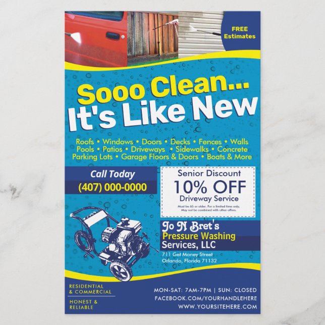 Plantilla de volante de media página de lavado de  (Frente)