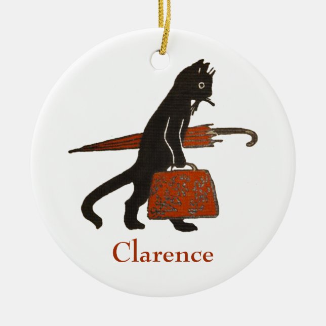 Plantilla del ornamento del navidad del gato negro (Frente)