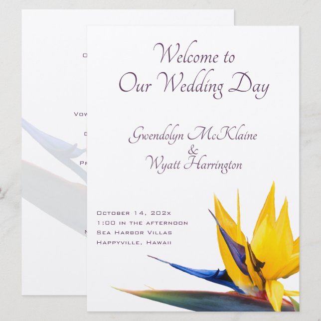 Plantilla del programa de Ave de Paraíso de Boda P (Anverso / Reverso)