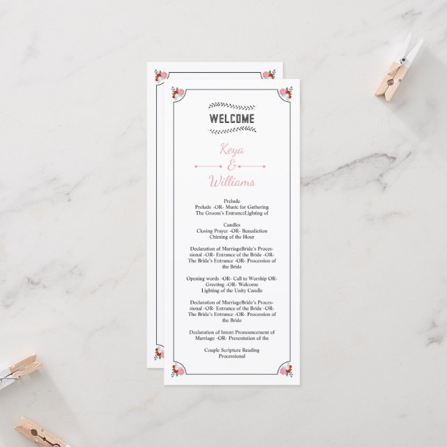 Plantilla del programa de boda floral (Anverso/Reverso In Situ)