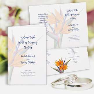 Plantilla del programa de bodas con pájaro de para
