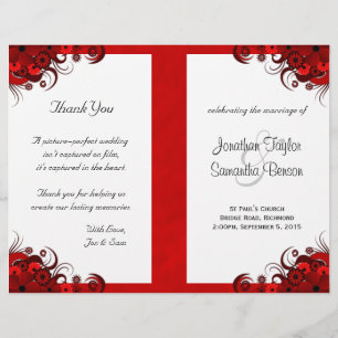 Plantilla del programa de bodas de floral roja gót