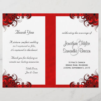 Plantilla del programa de bodas de floral roja gót