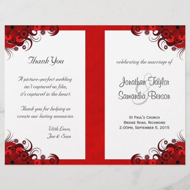 Plantilla del programa de bodas de floral roja gót (Anverso)
