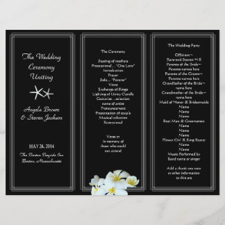 Plantilla del programa de bodas de plumeria blanca