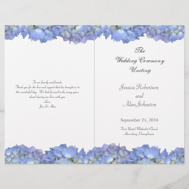 Plantilla del programa de casamiento floral plegad (Anverso)