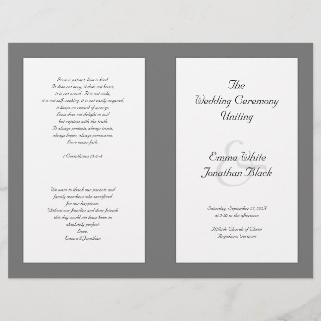 Plantilla del programa de ceremonias de Boda de la (Anverso)
