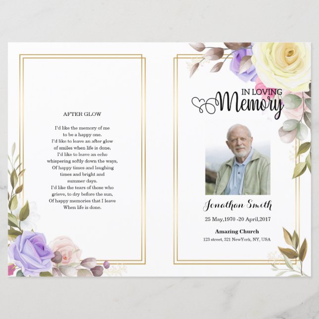 Plantilla del programa de funerales florales (Anverso)