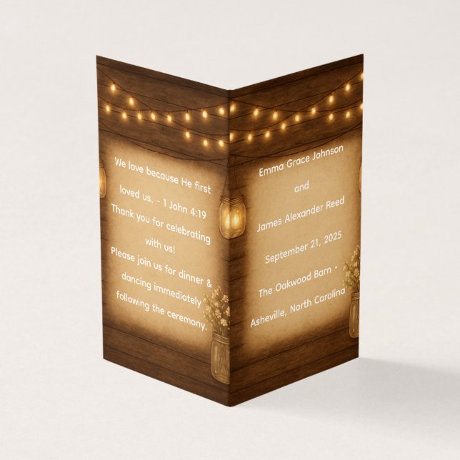 Plantilla del programa de matrimonio rustico Mason (Exterior)