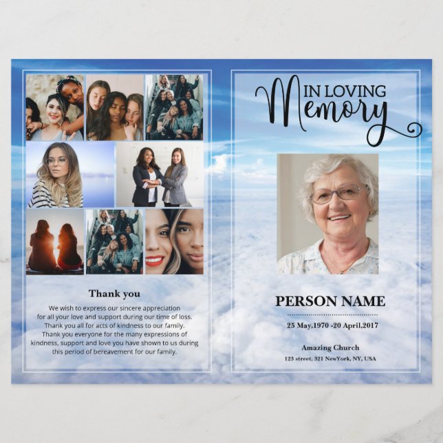 Plantilla del programa Funeral de Blue sky (Anverso)