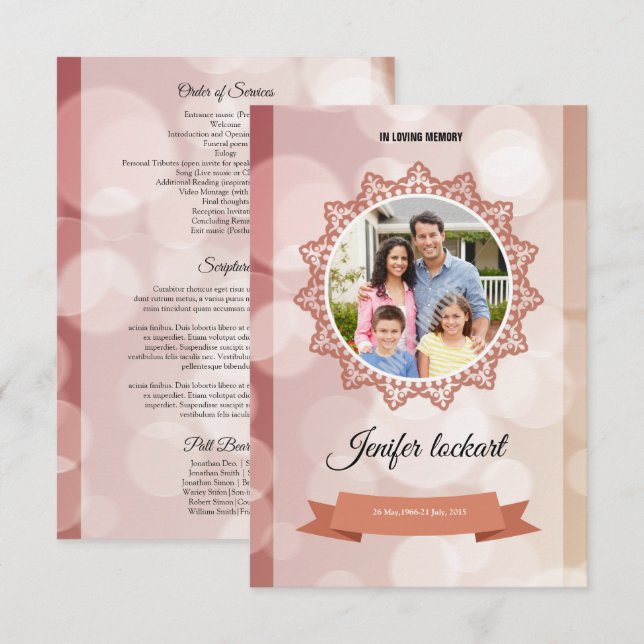 Plantilla del Programa Funeral de Orden de Servici (Anverso / Reverso)