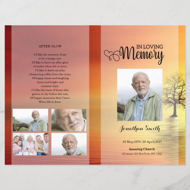 Plantilla del programa funeral de Sunset (Anverso)