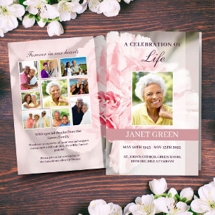 Plantilla del programa funerario con claveles rosa