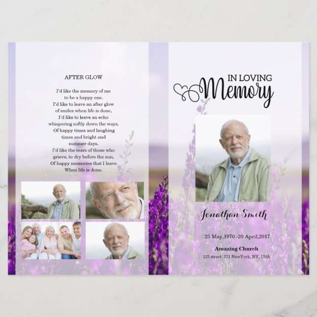 Plantilla del programa funerario de Lavender (Anverso)