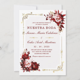 Plantilla Editable de Boda en Burdeos y Dorado