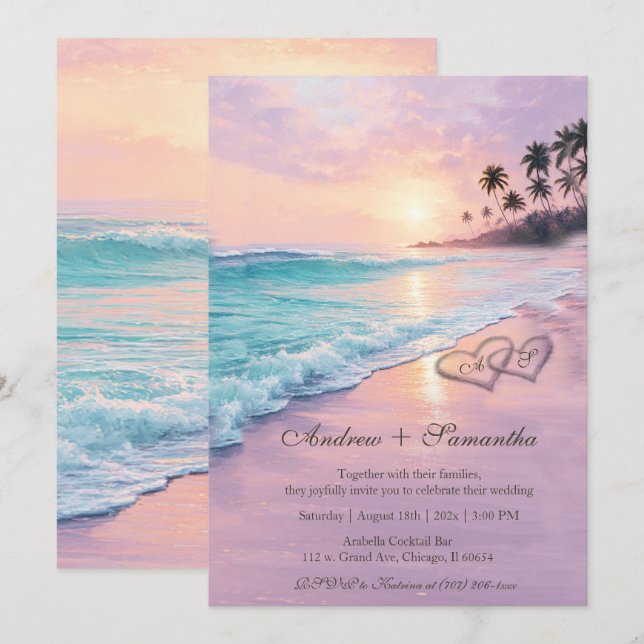Plantilla Editable de Boda en la Playa (Anverso / Reverso)